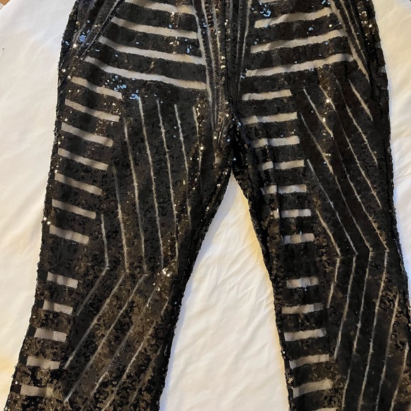 Black sequin flare leg pants sz medium - Picture 3 of 6
